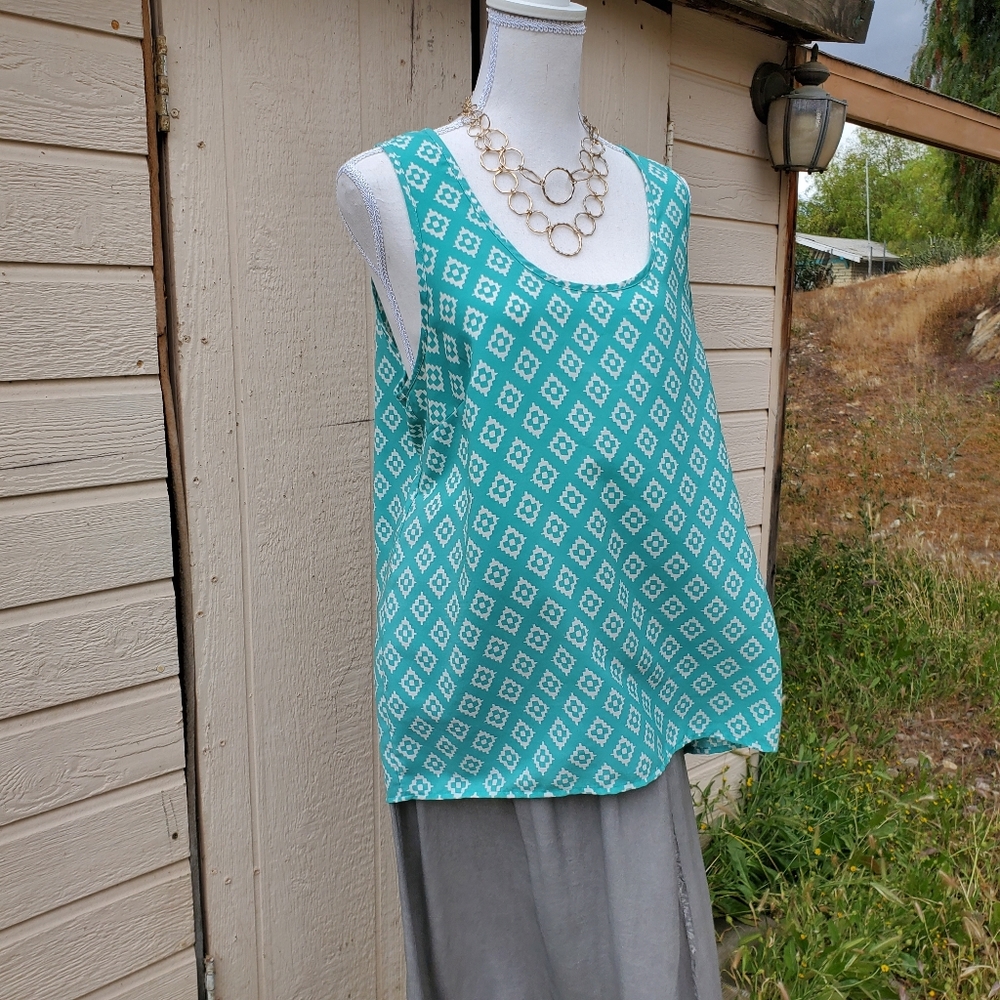 Pleione for Anthropologie Aztec Cotton High-Lo Tank Top  NWOT